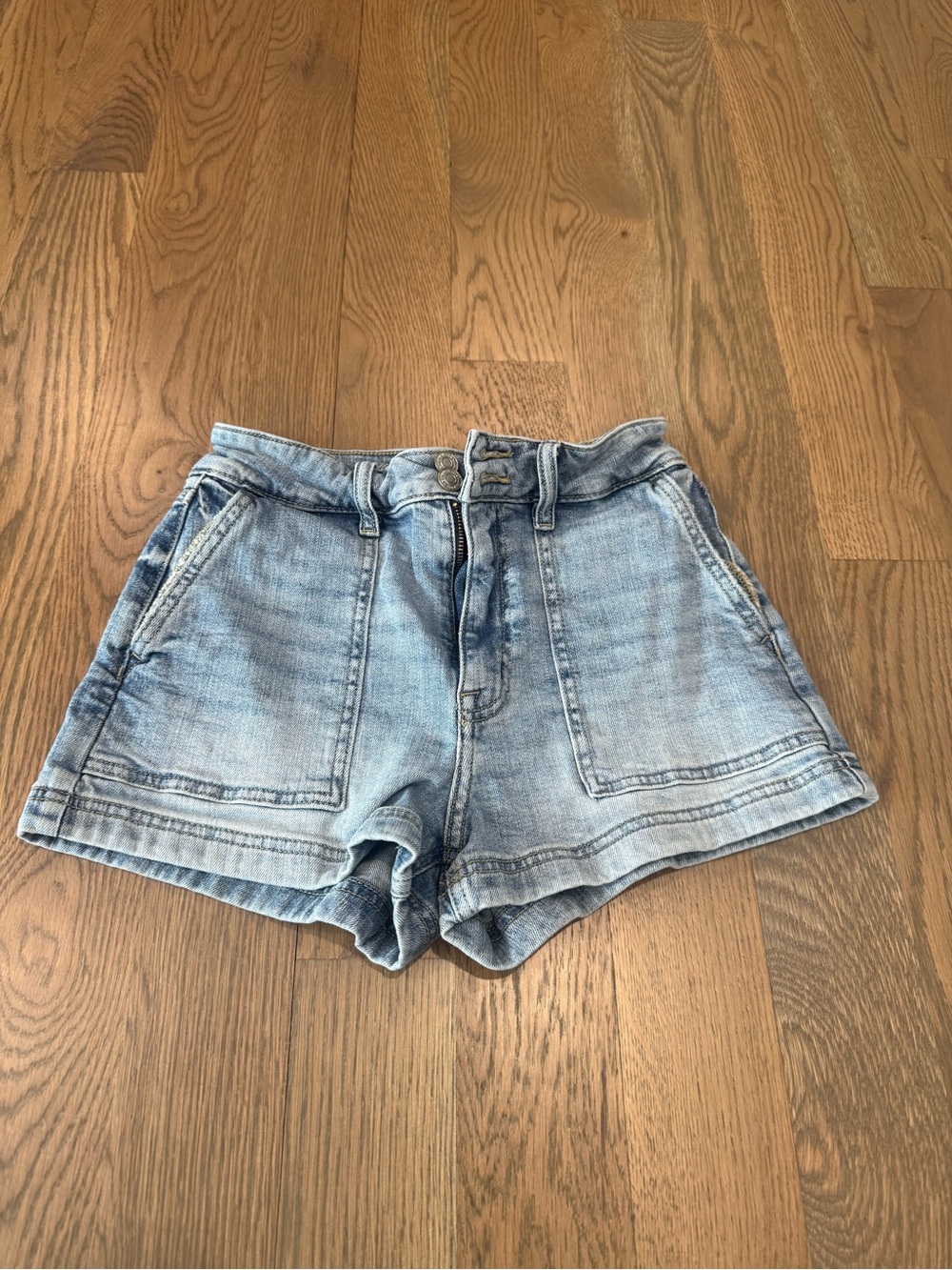 eunina Light Blue Washed Denim High-Rise Shorts